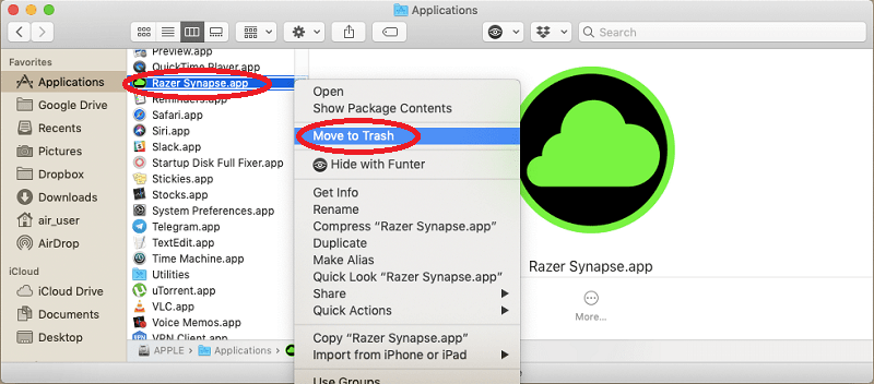 Supprimer manuellement Razer Synapse sur Mac