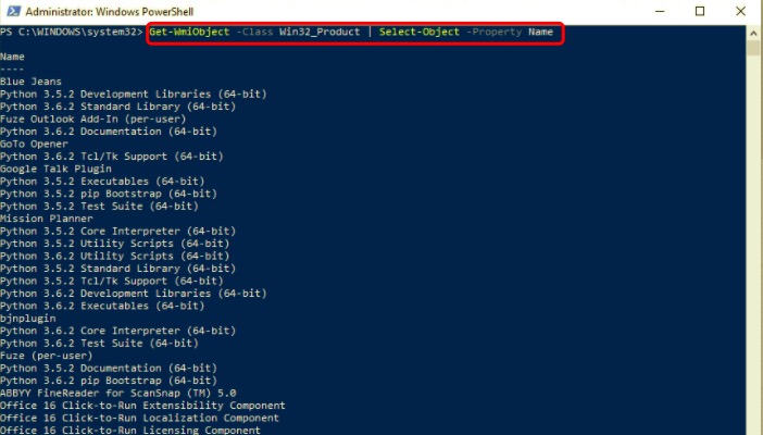 Rechercher les programmes installés dans PowerShell