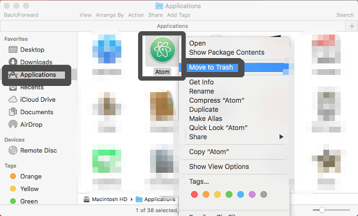 Désinstaller manuellement Atom sur Mac