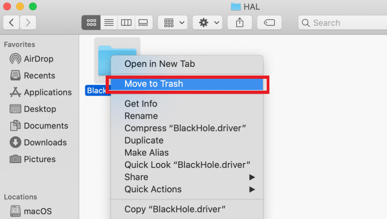 Désinstaller manuellement BlackHole sur Mac