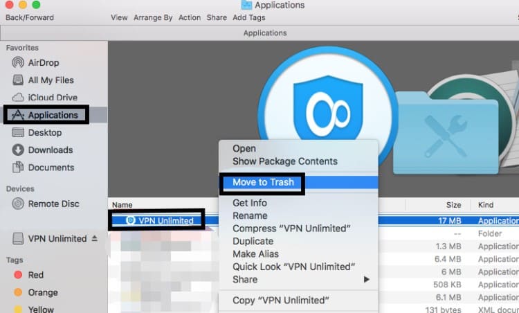 Désinstaller manuellement VPN Unlimited sur Mac