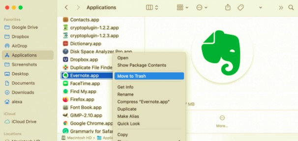 Désinstaller manuellement Evernote Helper sur Mac