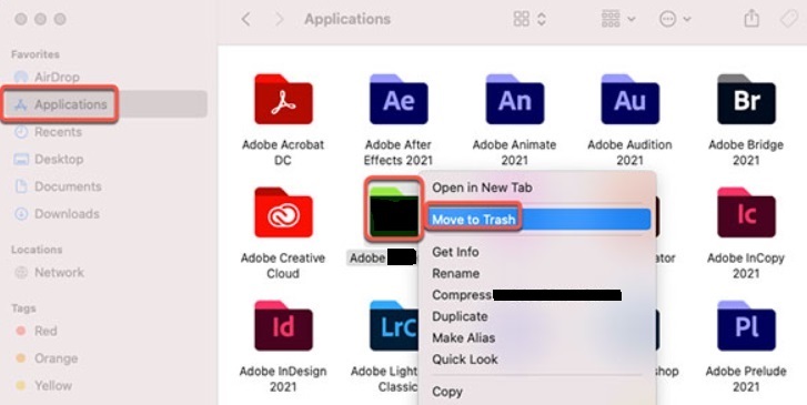 Déplacer Adobe Media Encoder vers la corbeille