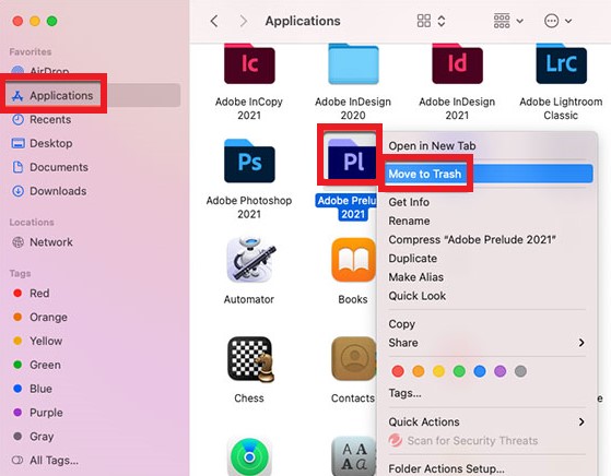 Désinstaller manuellement Adobe Prelude sur Mac