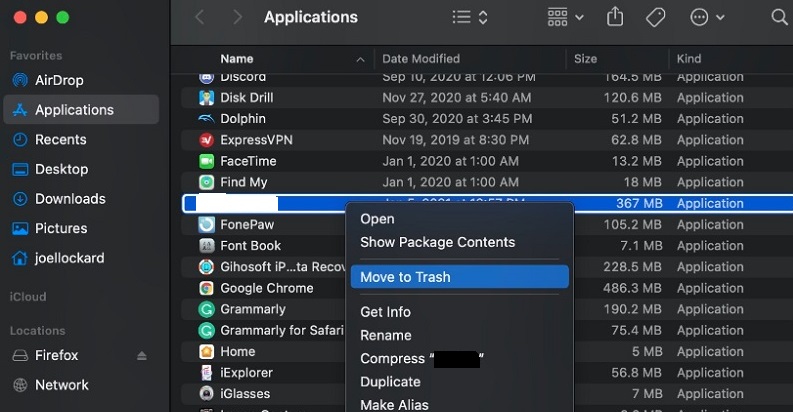 Déplacer l'application Crowdstrike Falcon Sensor vers la corbeille