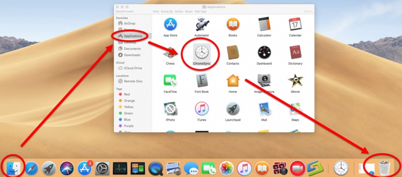 Faites glisser manuellement ChronoSync vers la corbeille