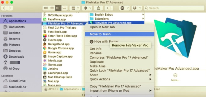 Déplacer FileMaker Pro vers la corbeille