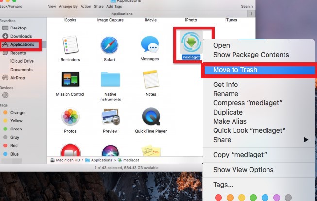 Désinstaller manuellement Mediaget sur Mac