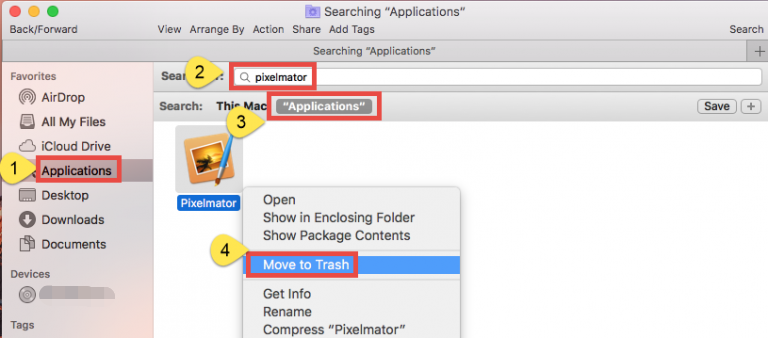 Désinstallez Pixelmator en le déplaçant dans la corbeille