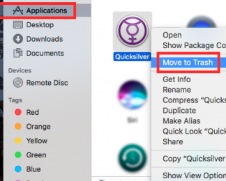 Désinstaller Quicksilver via le dossier Applications