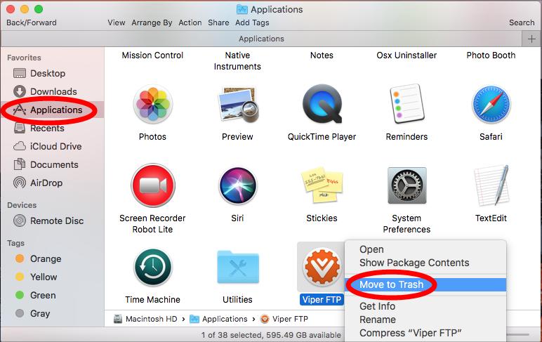 Déplacer l'application Viper FTP vers la corbeille