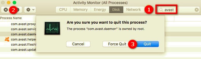 Forcer à quitter avant de désinstaller Avast Cleanup sur Mac