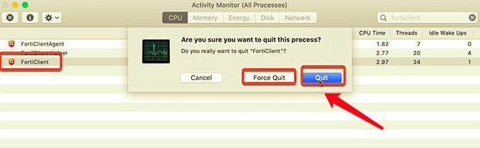 Quitter FortiClient sur Mac