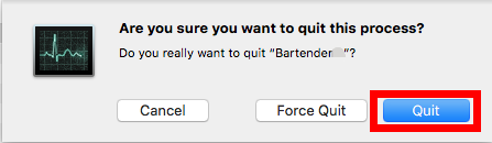 Quittez Bartender avant de désinstaller Bartender sur Mac