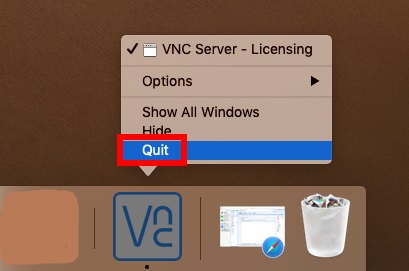 Quitter et désinstaller VNC Server sur Mac