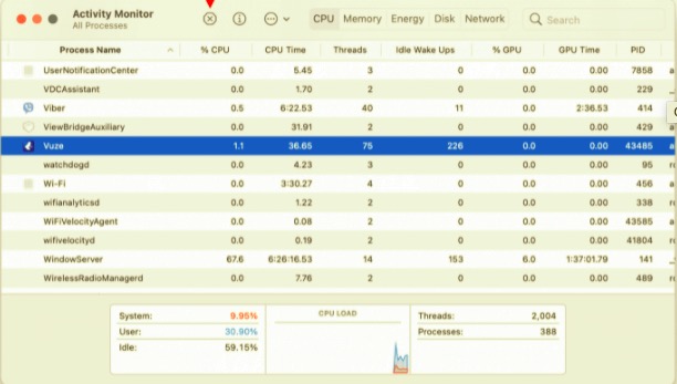 Quittez Vuze via Activity Monitor avant de le désinstaller sur Mac