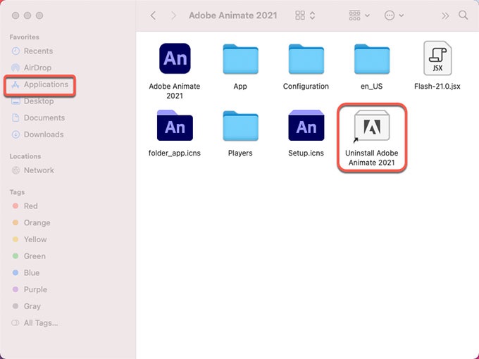 Supprimer Adobe Animate de Mac à l'aide de son programme de désinstallation