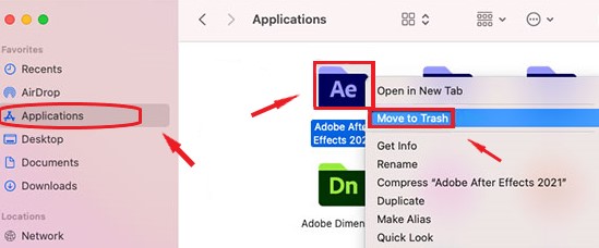Supprimer manuellement Adobe After Effects sur Mac