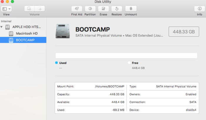 Désinstaller Boot Camp sur Mac via Utilitaire de disque