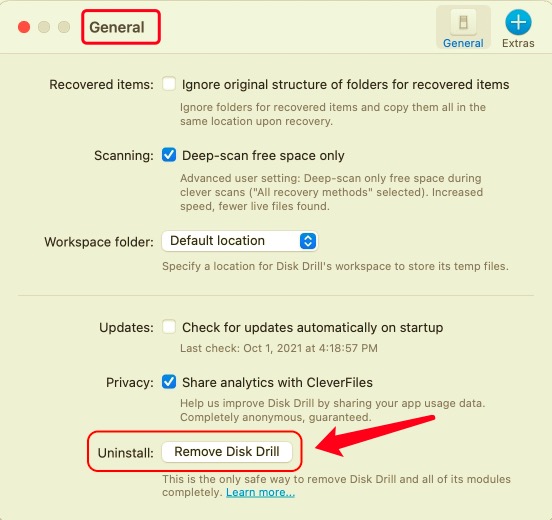 Supprimer Disk Drill sur Mac des paramètres