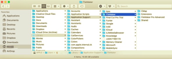 Supprimer manuellement les fichiers liés à FileMaker Pro sur Mac