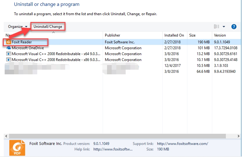 Supprimer manuellement Foxit Reader du PC Windows
