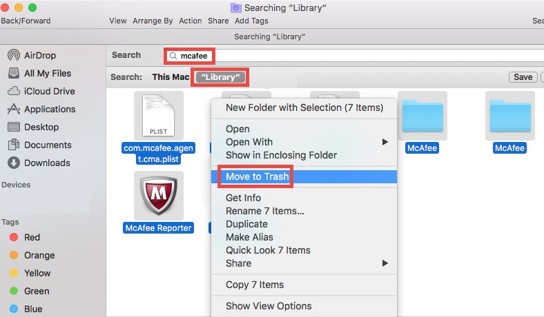 Désinstaller manuellement McAfee LiveSafe sur Mac
