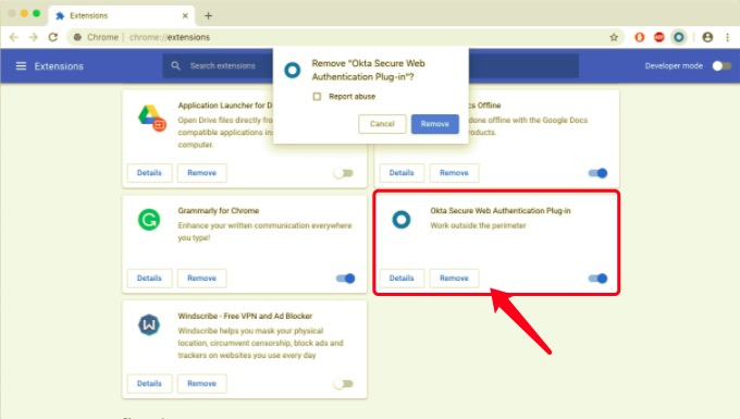 Supprimer le plugin Okta de Mac via les paramètres de Chrome