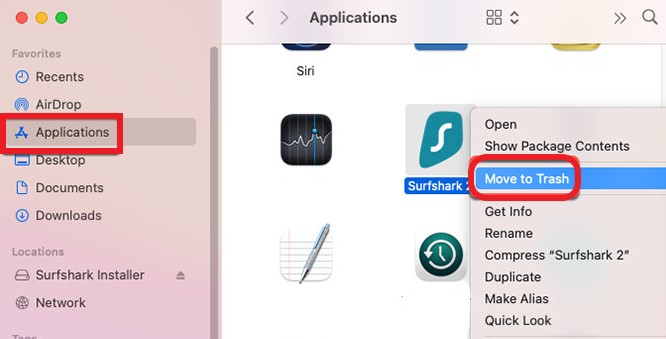Désinstaller manuellement Surfshark sur Mac
