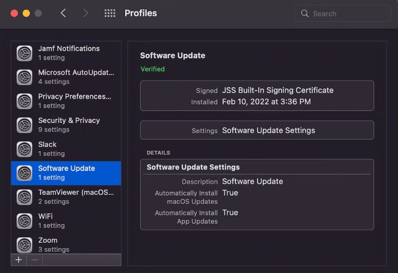 Supprimer le profil de l'appareil pour se débarrasser de Binarymove