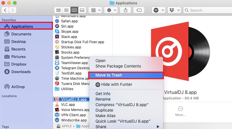 Désinstaller manuellement VirtualDJ sur Mac