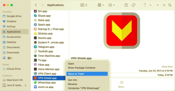 Supprimer VPN Shield de Mac