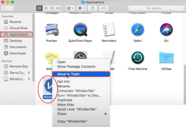 Désinstaller manuellement Windscribe sur Mac