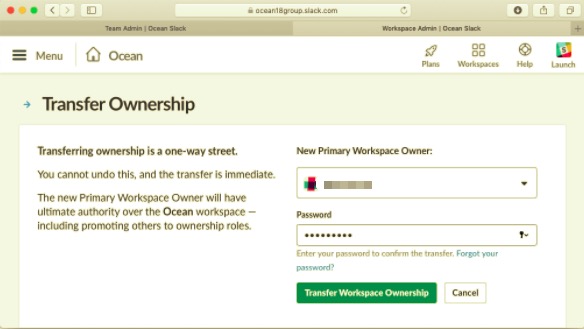 Désactivez votre compte Slack en transférant la propriété de Workplace