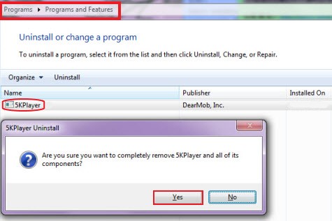 Désinstaller manuellement 5K Player sous Windows