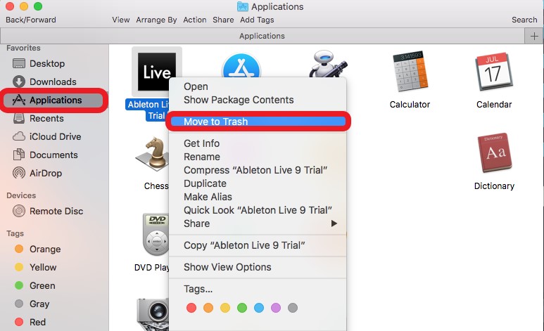 Désinstaller manuellement Ableton sur Mac