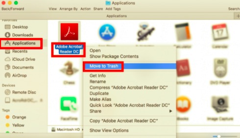 Désinstaller Adobe Acrobat Reader DC d'un Mac manuellement