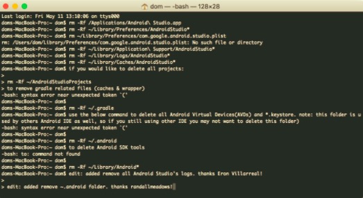 Désinstaller Android Studio sur Mac via Terminal