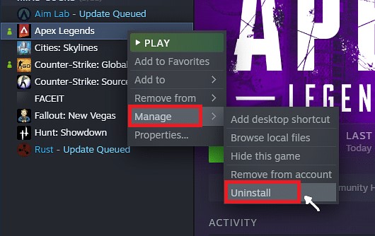 Supprimer Apex Legends de Steam