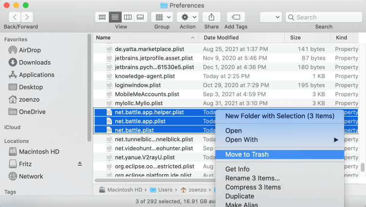 Supprimer les fichiers de préférences pour désinstaller Battle.net sur Mac