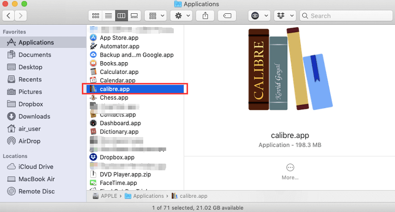 Désinstaller manuellement Calibre sur Mac