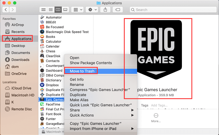Désinstaller manuellement Epic Games Launcher sur Mac