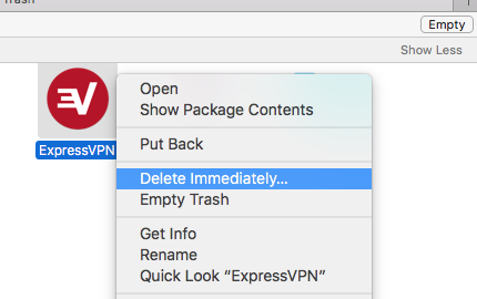 Désinstaller manuellement ExpressVPN sur Mac