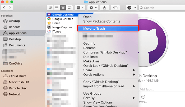 Désinstaller manuellement GitHub sur Mac