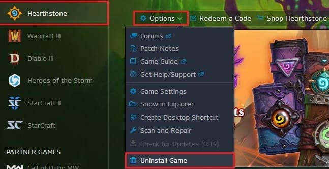 Désinstaller Hearthstone sur Mac dans Battle.net
