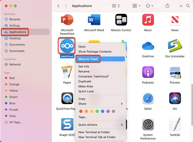 Supprimer Nextcloud sur Mac