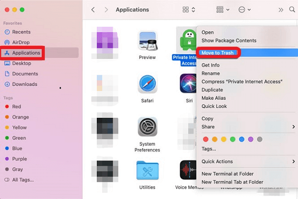 Désinstaller manuellement l'accès Internet privé sur Mac