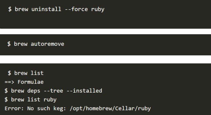 Confirmer si vous avez désinstallé Ruby sur Mac