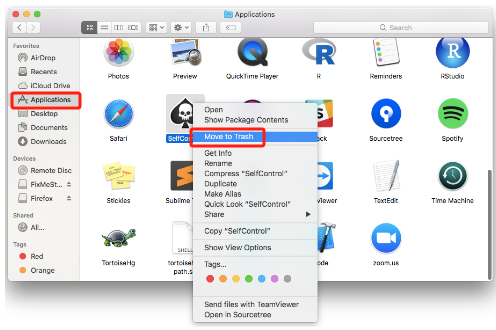 Désinstaller manuellement SelfControl de mon Mac