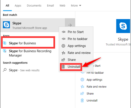 Désinstaller Skype Entreprise dans Windows 10